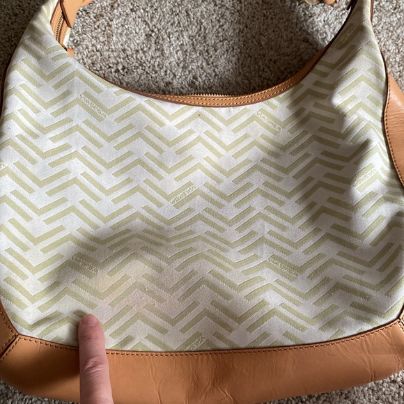 VIA SPIGA: Cream Leather/Canvas Large Shoulder Bag with Braided Handle- SEE PICS - Picture 3 of 16